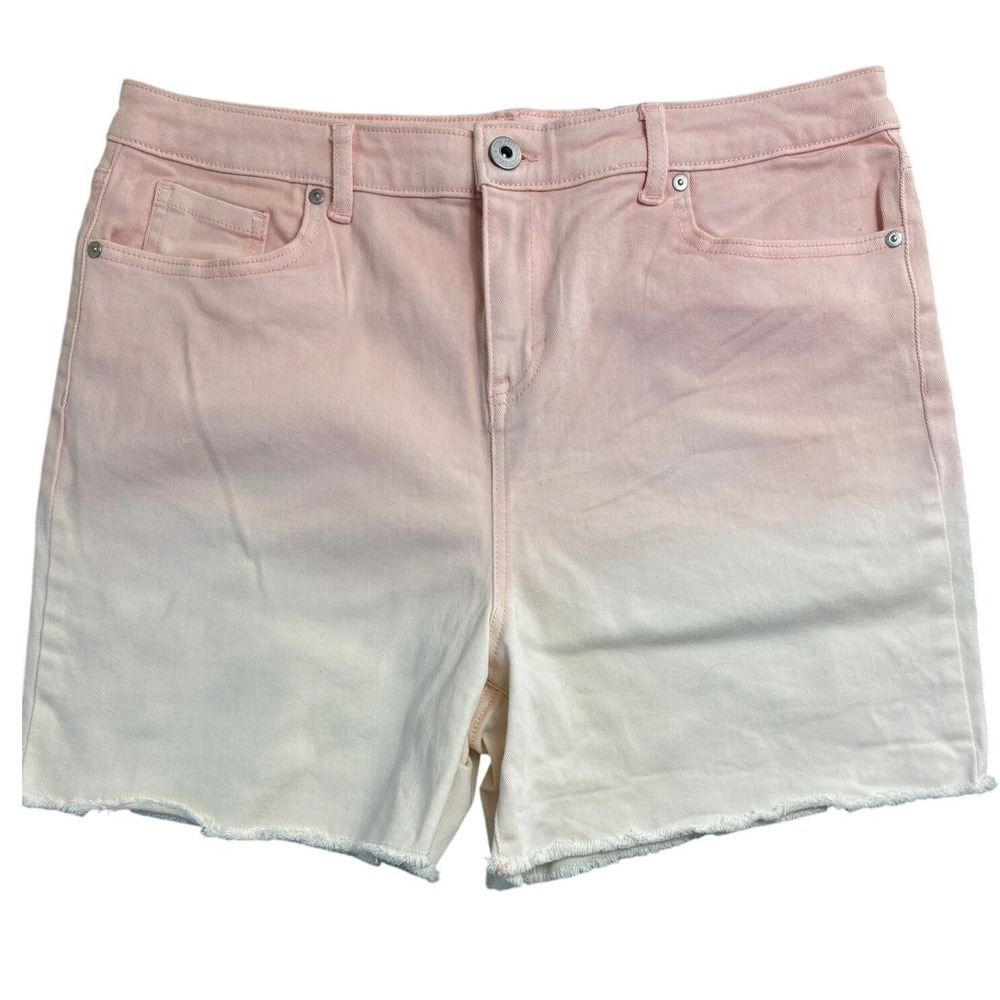 NWT Style & Co Fray Hem Shorts Women 14 Pink Ombre High Rise Slimming Pocket